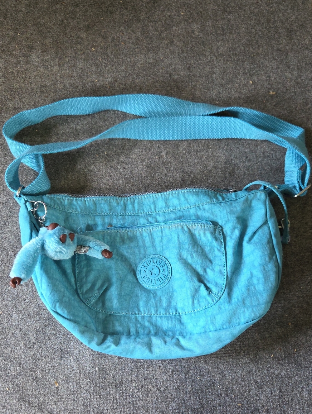 Kipling Bright Teal Crossbody Bag with Monkey Key Charm